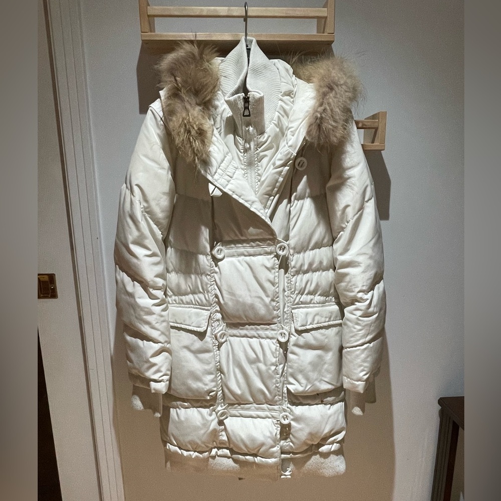 RUDSAK White Puffer Coat with Fur Hood